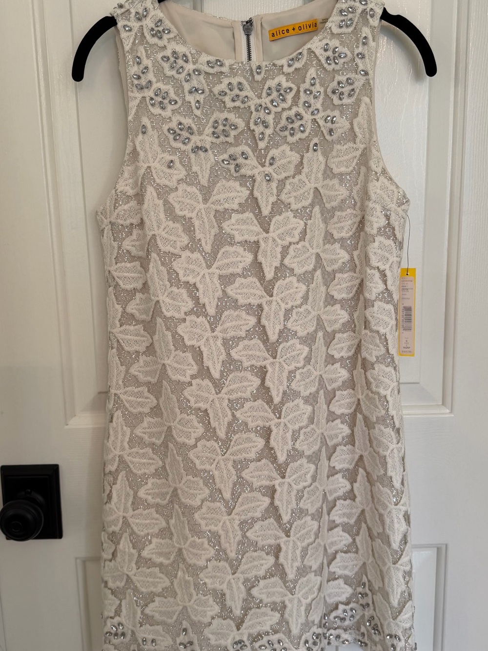 NWT Alice + Olivia Crystal Embellished Lace Mini Dress Cream Size 0